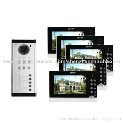 5-apartments 7-inch Wire Video Door Phone for a Building with One Gate